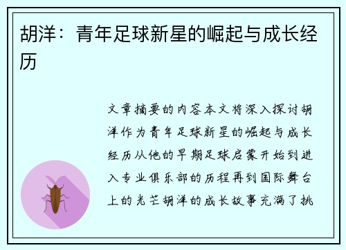 胡洋：青年足球新星的崛起与成长经历
